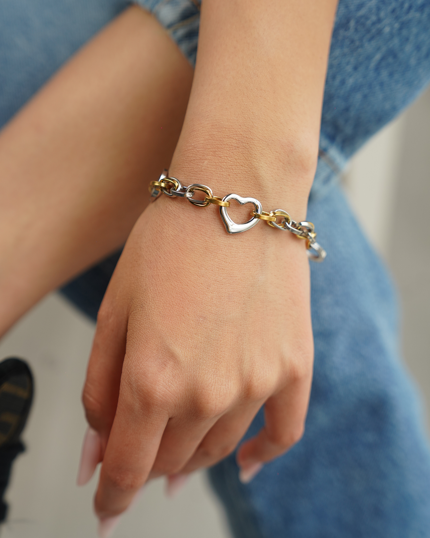 Two-Tone Love Lock Bracelet