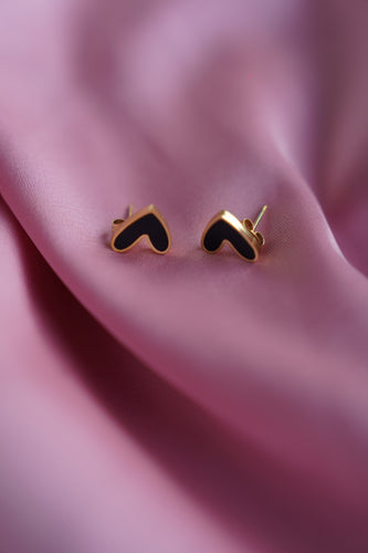 Noir Enamel Heart Studs