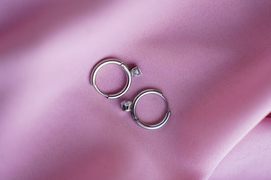 Silver Crystal Accent Hoops