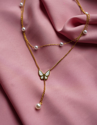 Celeste Butterfly & Pearl Duo Necklace