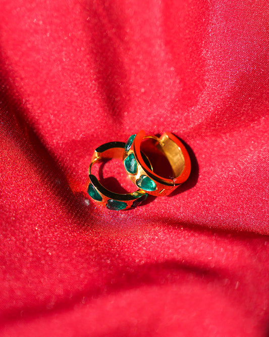 Emerald Enamel Hearts Hoops