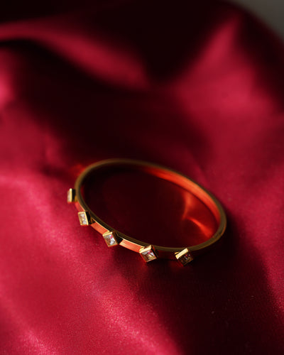 Geometric Gold Bangle with Square Crystals