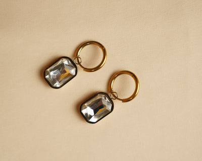 Emerald-Cut Crystal Hoops